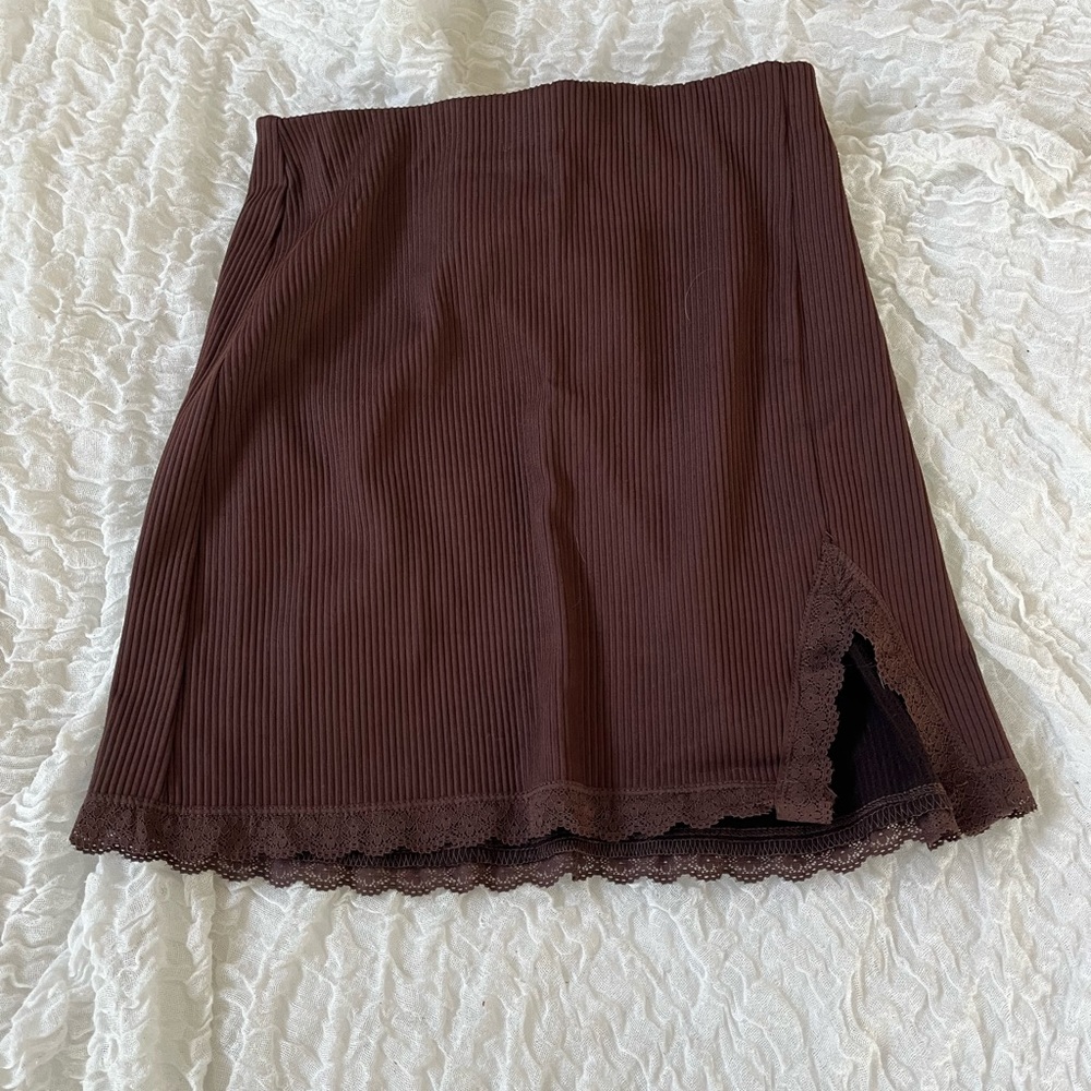 Ribbed Brown Mini Skirt